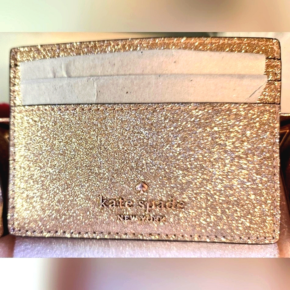 Kate Spade Gold Glitter Slim Cardholder with Box